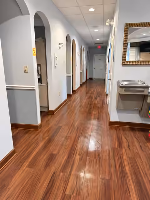 Polished hallway floors in a dental practice