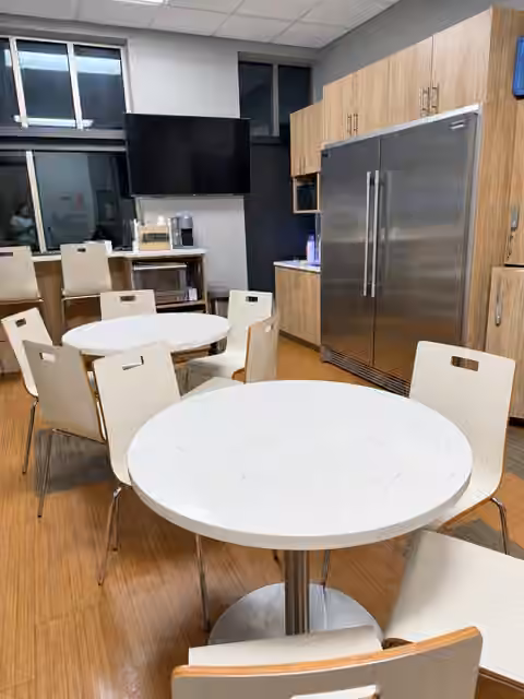 Clean staff kitchen and dining area