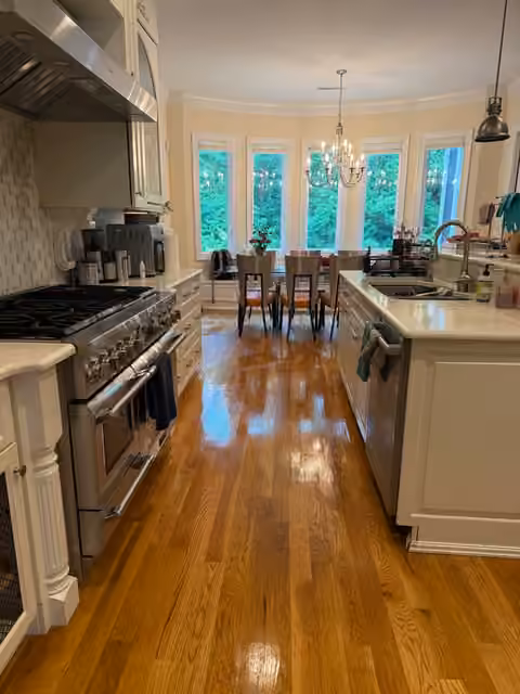 Spotless kitchen with polished hardwood floors